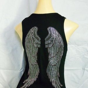 Women XL Pink Sequin Angel Wing Black Tank Top New